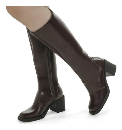 Bota Lóris Shoes Feminina Cano Alto Salto Bloco Conforto Elegante Montaria