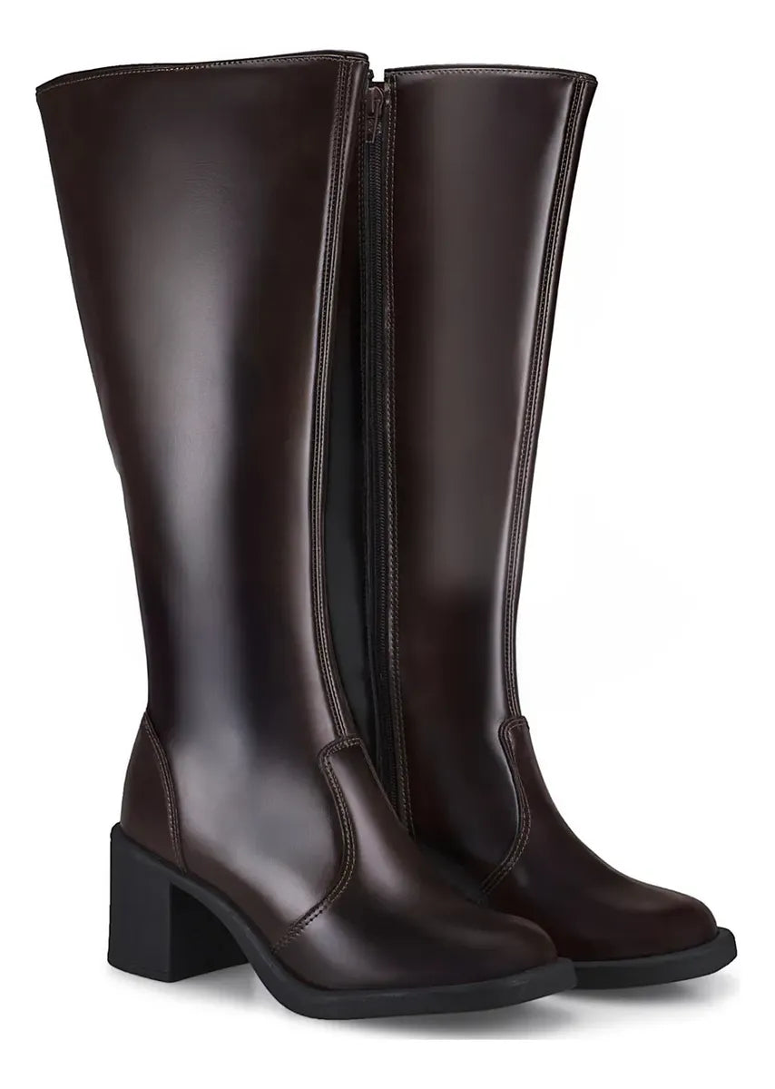 Bota Lóris Shoes Feminina Cano Alto Salto Bloco Conforto Elegante Montaria