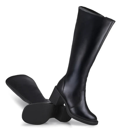 Bota Lóris Shoes Feminina Cano Alto Salto Bloco Conforto Elegante Montaria